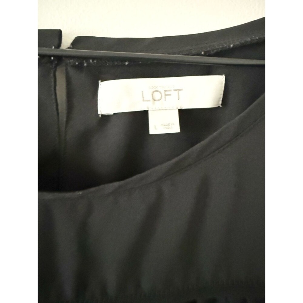 LOFT Black Long-Sleeve Ruffle Yoke Blouse Size L - Picture 5 of 6